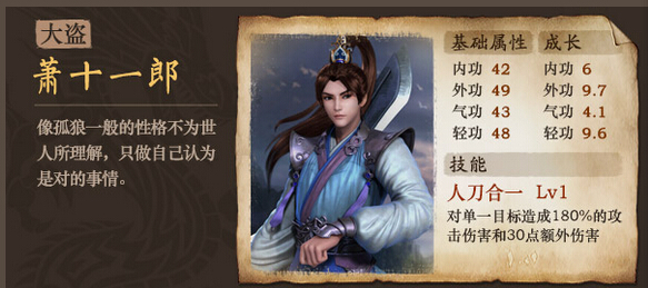 古龙群侠传萧十一郎属性分析