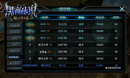 我要上榜! 《黑夜传说》新排行榜