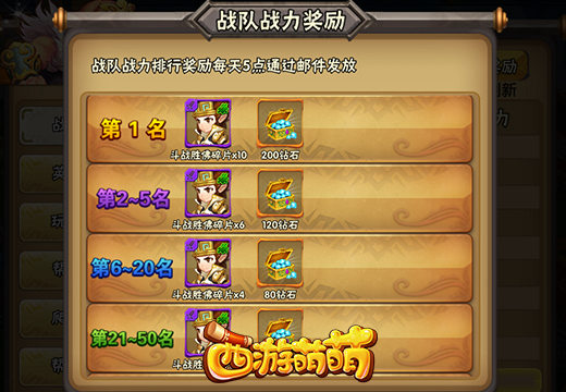 《西游萌萌》排行榜系统，每天一次丰富的晚宴