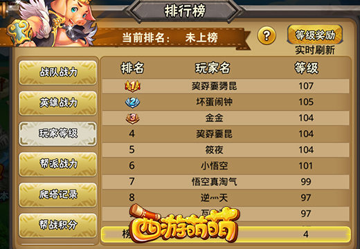 《西游萌萌》排行榜系统，每天一次丰富的晚宴